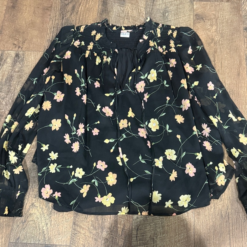 Bila 77 Black Floral Blouse with Yellow and Pink Accents